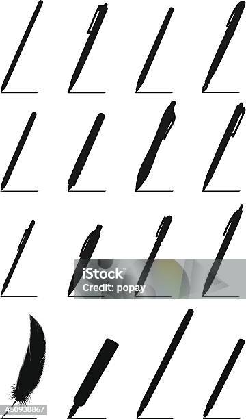 Ручки Силуэт — стоковая векторная графика и другие изображения на тему Авторучка - Авторучка, Силуэт, Без людей