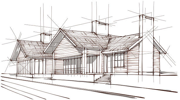 architecture Vector illustration of the architectural design. In the style of drawing. (ai 10 eps with transparency effect) house outside drawings stock illustrations