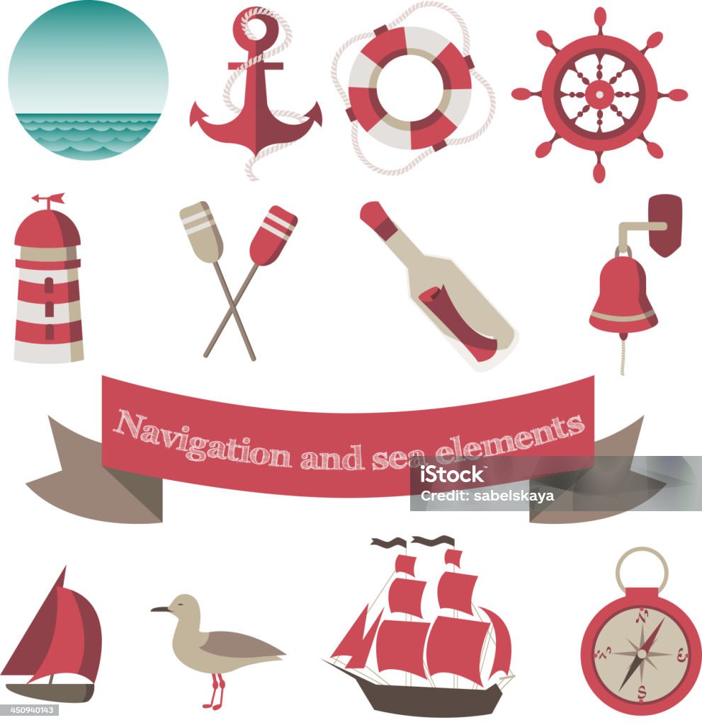 Ícones de navegação, e elementos do mar - Vetor de Arte royalty-free