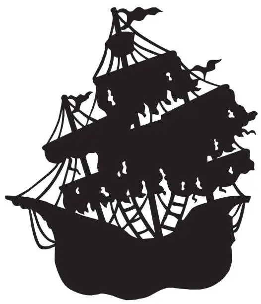 Vector illustration of Mysterious ship silhouette