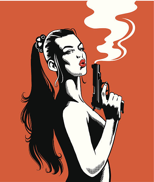 illustrations, cliparts, dessins animés et icônes de belle femme avec un pistolet fumeur - sexual violence