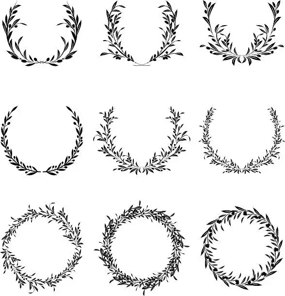 Vector illustration of Olive Wreath Set
