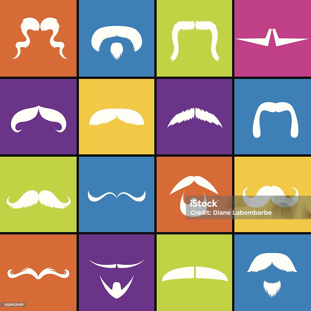 Mustache & Beard Icon Set In Bold Colors Movember stock vector