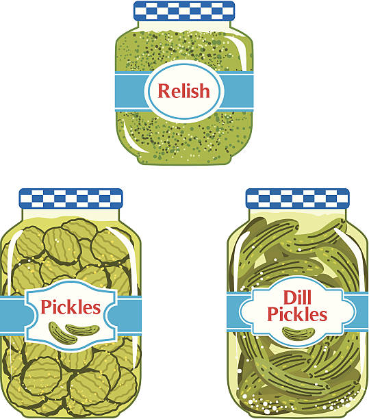 relish & pickles krüge - relish stock-grafiken, -clipart, -cartoons und -symbole