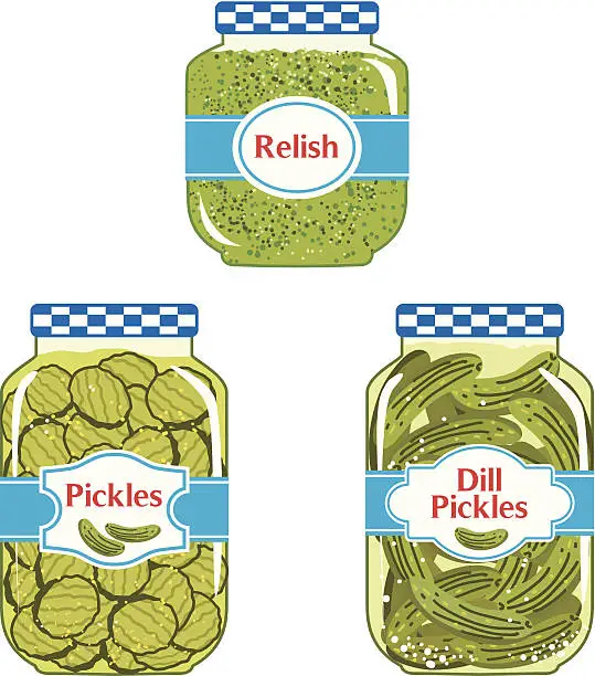 Vector illustration of Relish & Pickles jars