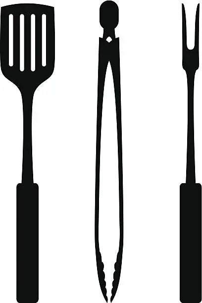 Vector illustration of Cartoon BBQ Tool Set Silhouette