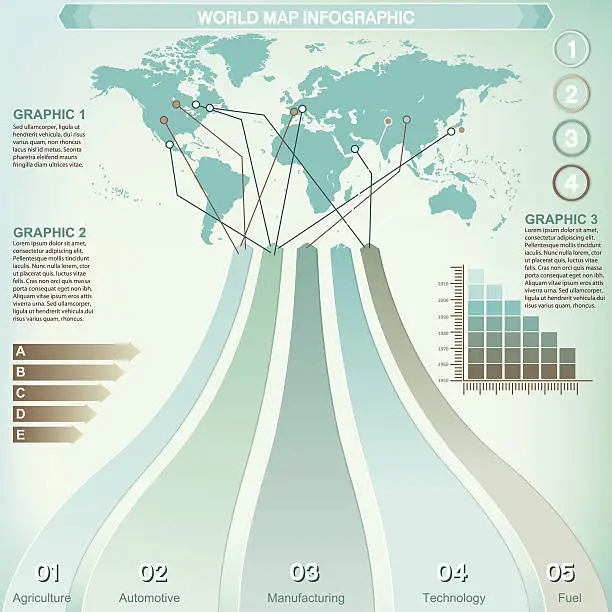 Vector illustration of Infographic Option Tabs and World Map