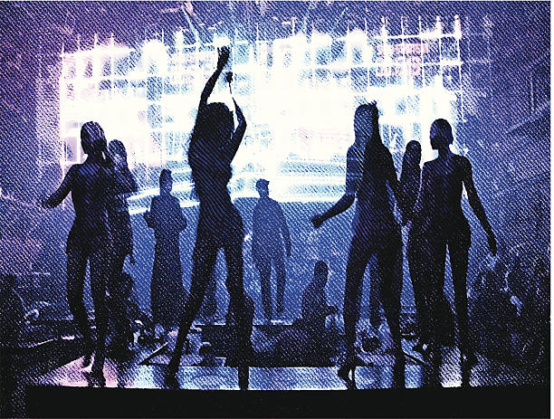 Sexy Dancers Engraving illustration of sexy dancers in a nightclub. strip club stock illustrations
