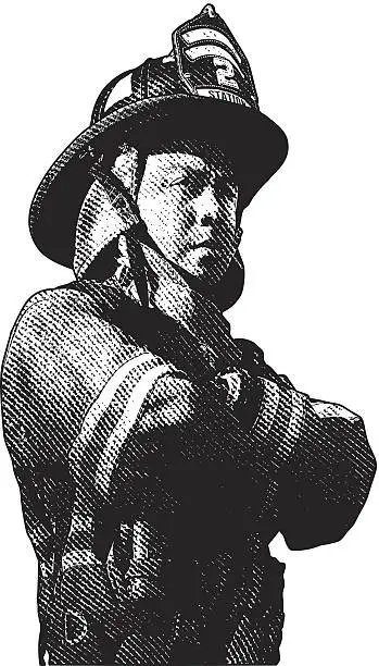 Vector illustration of Firefighter Pensive