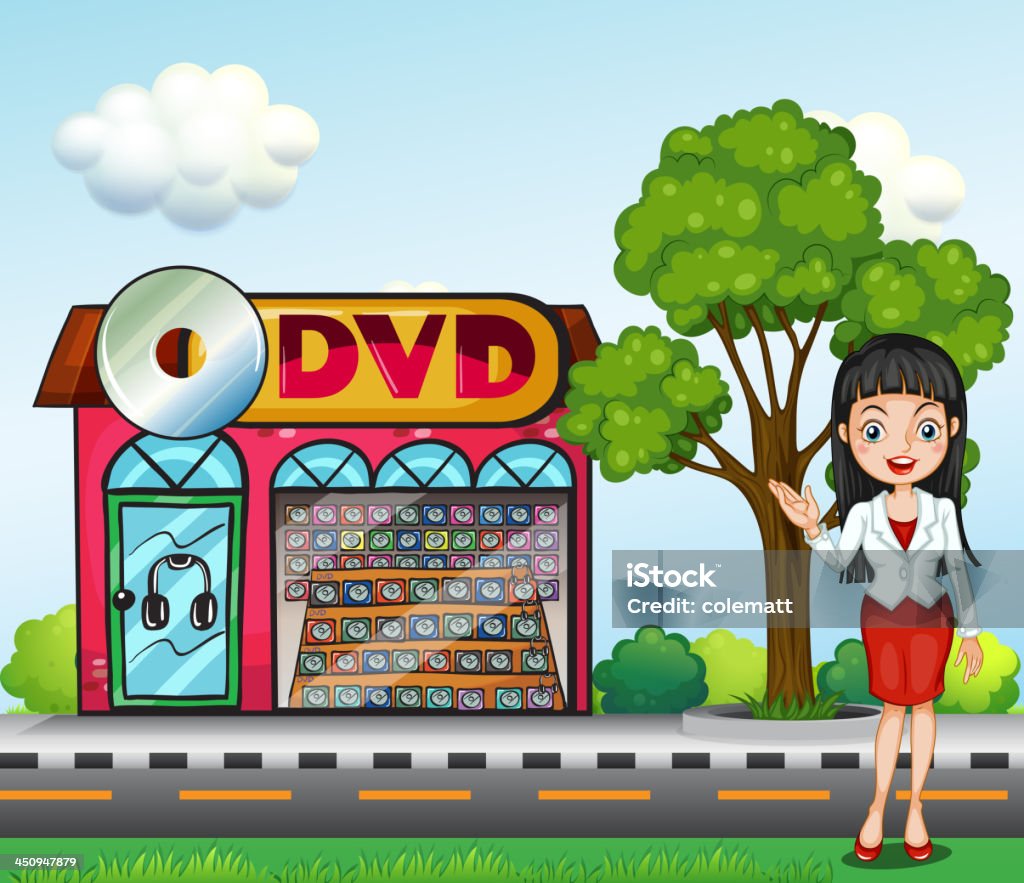 girl in front of the dvd store Adult stock vector