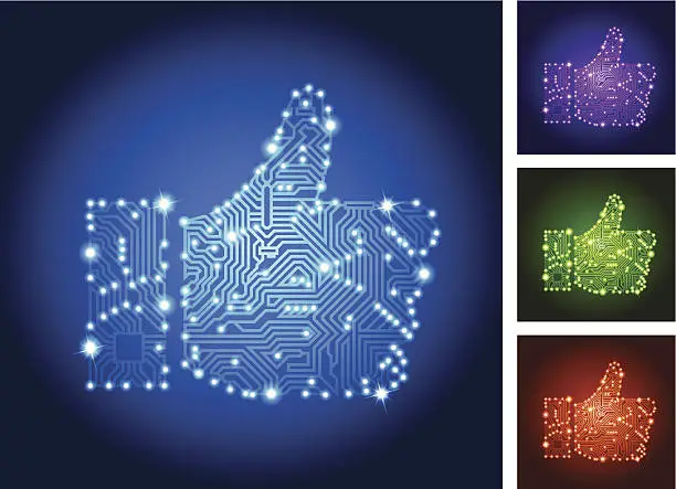 Vector illustration of Thumbs Up Circuit Board Color Set