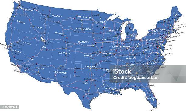 米国内でのロードマップ - 地図のベクターアート素材や画像を多数ご用意 - 地図, アメリカ合衆国, 主要道路