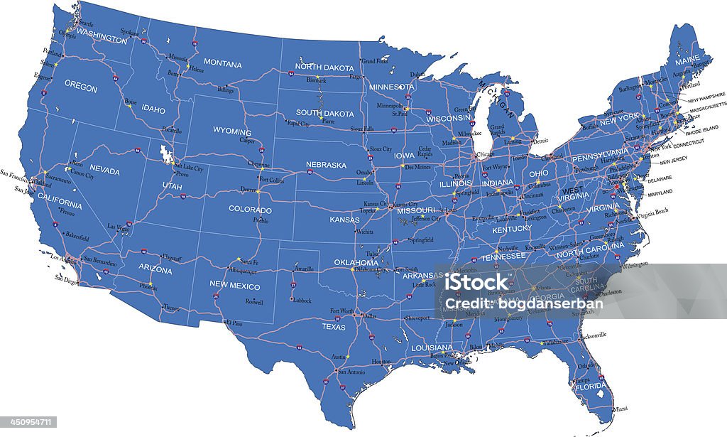 EUA Mapa de Estradas - Royalty-free Mapa arte vetorial
