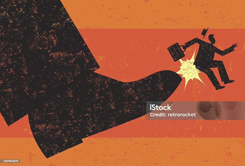 Getting Fired A businessman getting booted from his job. The shoe and man are on a separate labeled layer from the background. Being Fired stock vector