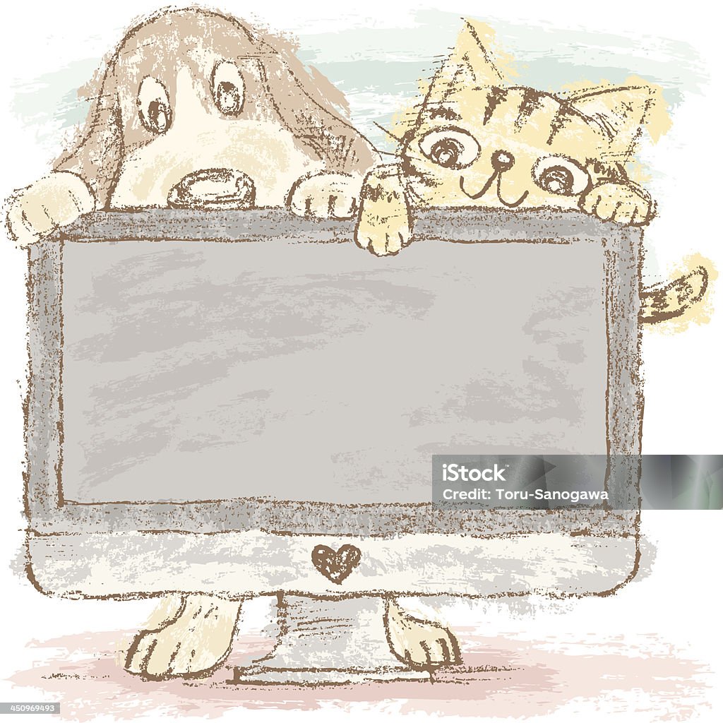 Hund und Katze auf PC - Lizenzfrei Hauskatze Vektorgrafik