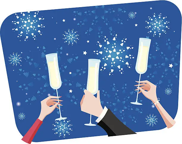 Vector illustration of Hands Holding Glasses With Champagne