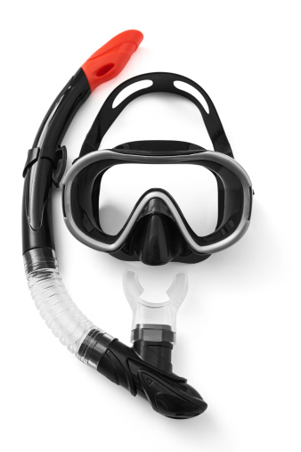 Snorkel and mask for diving on white background
