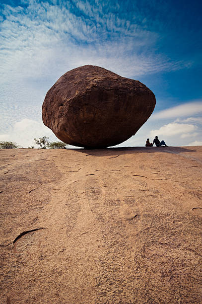 Big balancing rock at Mahabalipuram. Hindu shrine named Krishna`s butterball. South India, Mahabalipuram, Tamil Nadu