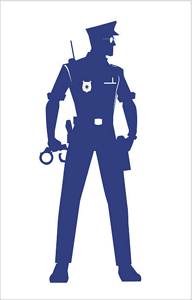 ilustrações, clipart, desenhos animados e ícones de polícia isolado, silhueta de corpo inteiro. - security staff security airport airport security