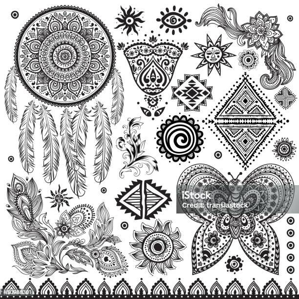 Set Of Ornamental Indian Elements And Symbols Stock Illustration - Download Image Now - Pattern, Abstract, Art And Craft