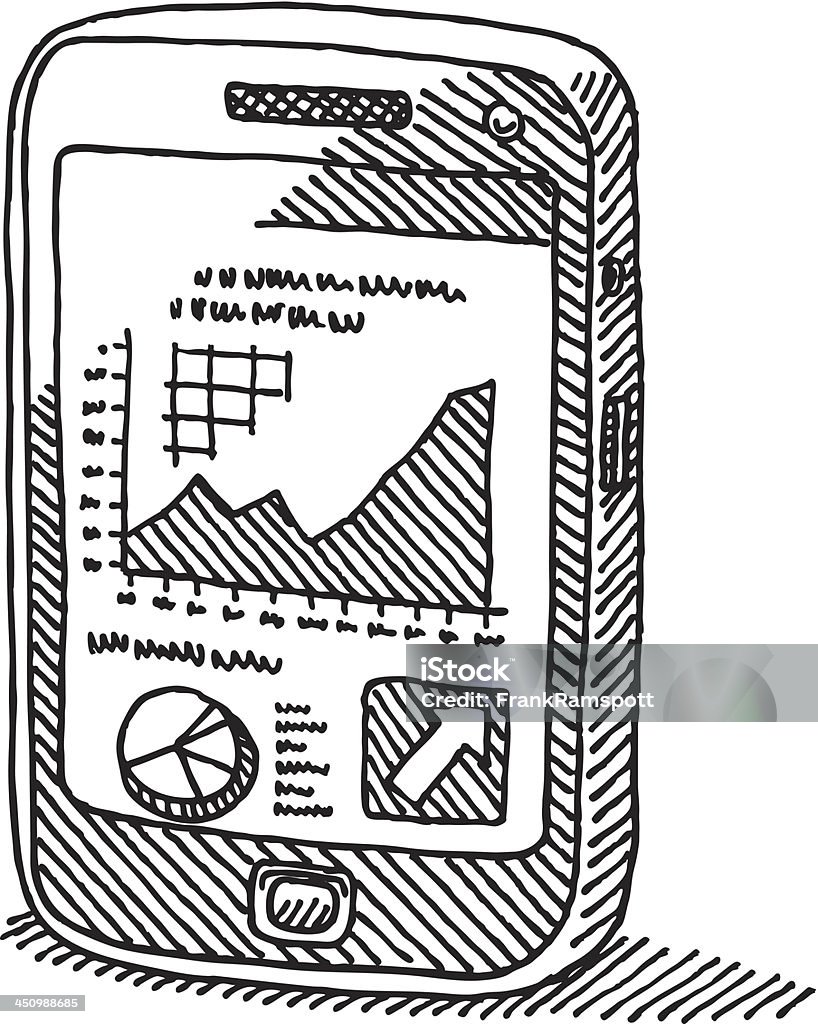 Smartphone Business Graph Drawing Hand-drawn vector sketch of a Smart Phone with a successful Business Graph on the Screen. Black-and-White sketch on a transparent background (.eps-file). Included files: EPS (v8) and Hi-Res JPG. Graph stock vector