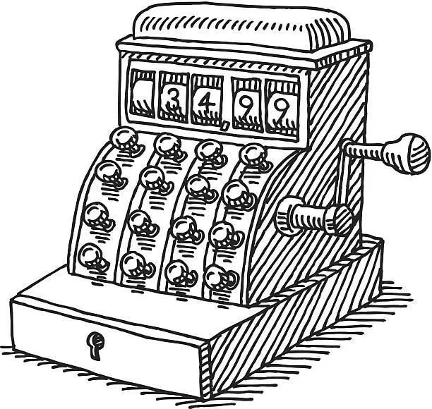 Vector illustration of Vector sketch of vintage cash register