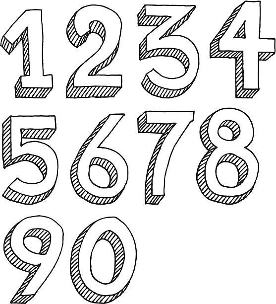 Number Set Drawing Hand-drawn vector drawing of a Number Set. Black-and-White sketch on a transparent background (.eps-file). Included files: EPS (v8) and Hi-Res JPG. number illustrations stock illustrations