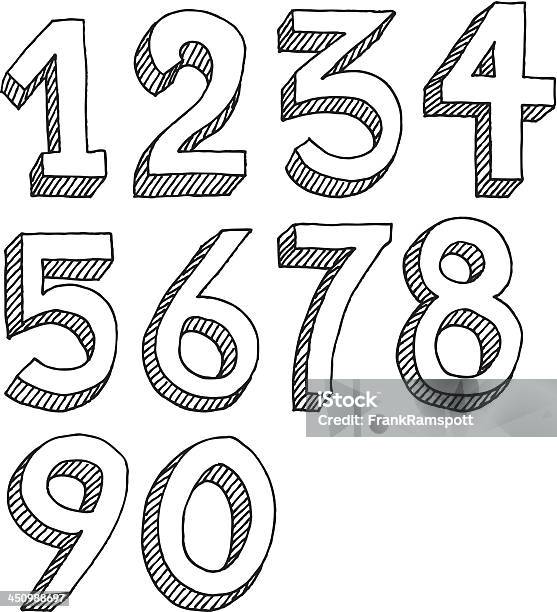 Number Set Drawing Stock Illustration - Download Image Now - Number, Drawing - Art Product, Number 1