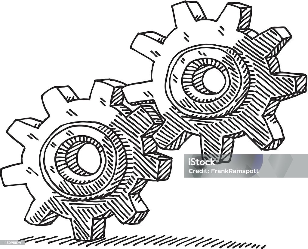 Zwei Cog Wheels Zeichnung - Lizenzfrei Kreis Vektorgrafik