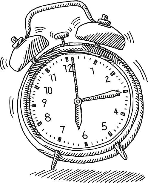 Ringing Alarm Clock Morning Wake Up Drawing Hand-drawn vector drawing of a ringing Alarm Clock in the morning. The Hands are separate (Seconds, Minutes, Hours), so you would be able to set your own time. Black-and-White sketch on a transparent background (.eps-file). Included files: EPS (v8) and Hi-Res JPG. doodle stock illustrations