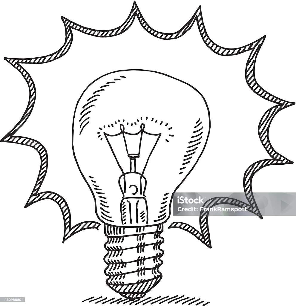 Bright Idea Light Bulb Drawing Hand-drawn vector sketch of a bright shining light bulb. Concept image for Having Ideas. Black-and-White sketch on a transparent background (.eps-file). Included files: EPS (v8) and Hi-Res JPG. Light Bulb stock vector