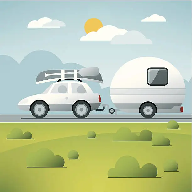 Vector illustration of Car Caravan Vacation Trip Vector