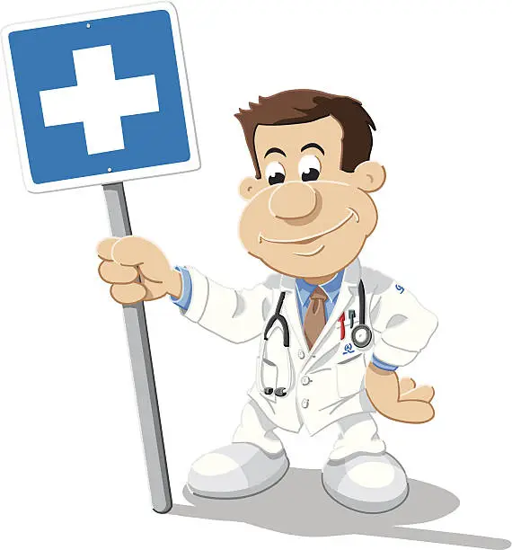 Vector illustration of Doctor Cartoon Man Emergency Sign Isolated