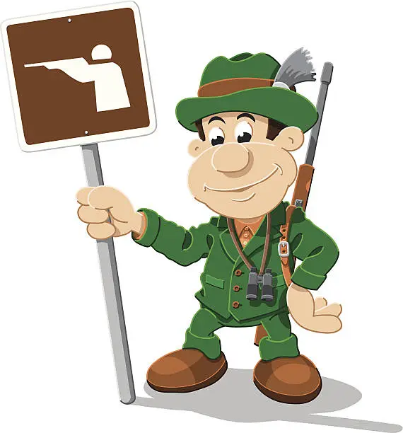 Vector illustration of Hunter Sign Cartoon Man Isolated