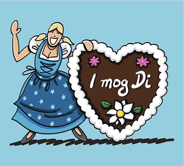Vector illustration of Beer Fest Woman Gingerbread Heart I Mog Di