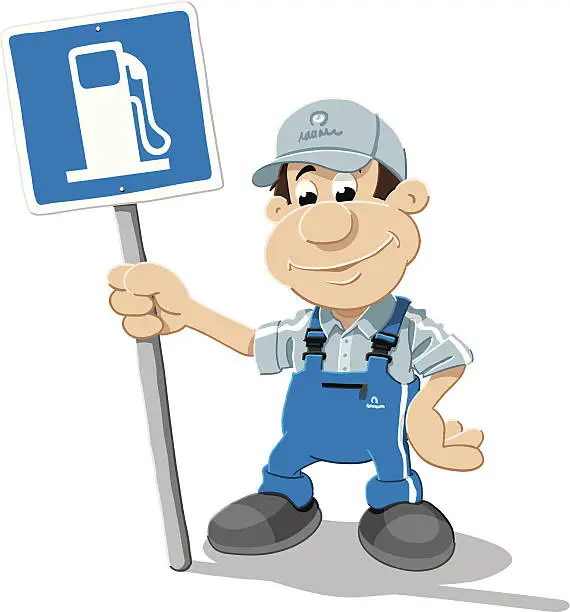 Vector illustration of Gas Station Attendant Cartoon Man Sign Isolated