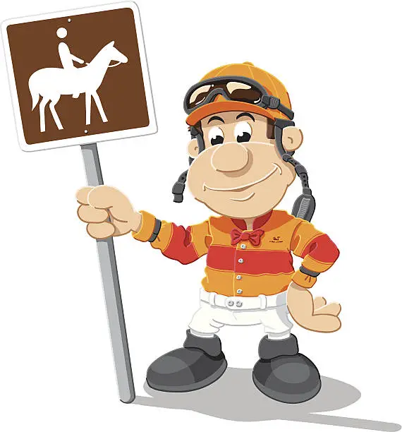 Vector illustration of Jockey Horse Sign Cartoon Man Isolated