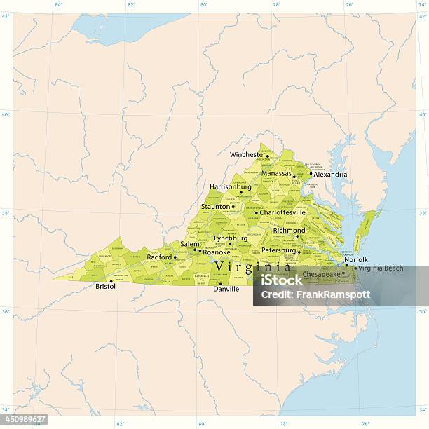 Virginia Wektor Mapy - Stockowe grafiki wektorowe i więcej obrazów Manassas - Manassas, Wirginia - stan USA, Mapa