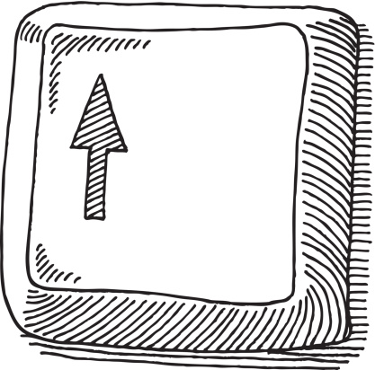 Hand-drawn vector sketch of a single Computer Key (Arrow Up). Black-and-White sketch on a transparent background (.eps-file). Included files: EPS (v8) and Hi-Res JPG.
