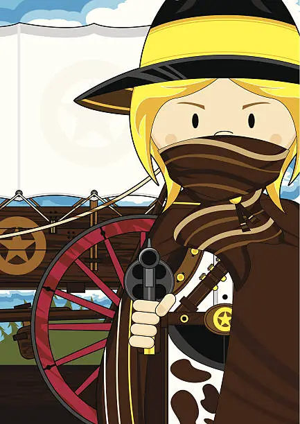 Vector illustration of Masked Cowgirl & Chuck Wagon
