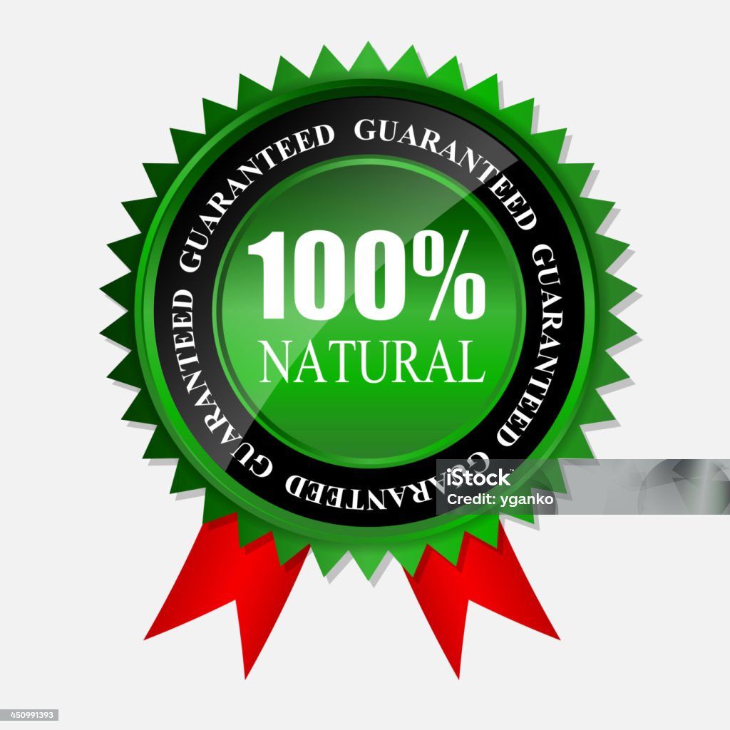 100% natural verde aislado de white.vector medio etiqueta - arte vectorial de A la moda libre de derechos