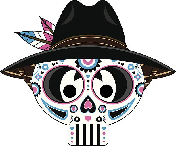 Vector illustration of Mexican Day of the Dead Skull in Hat