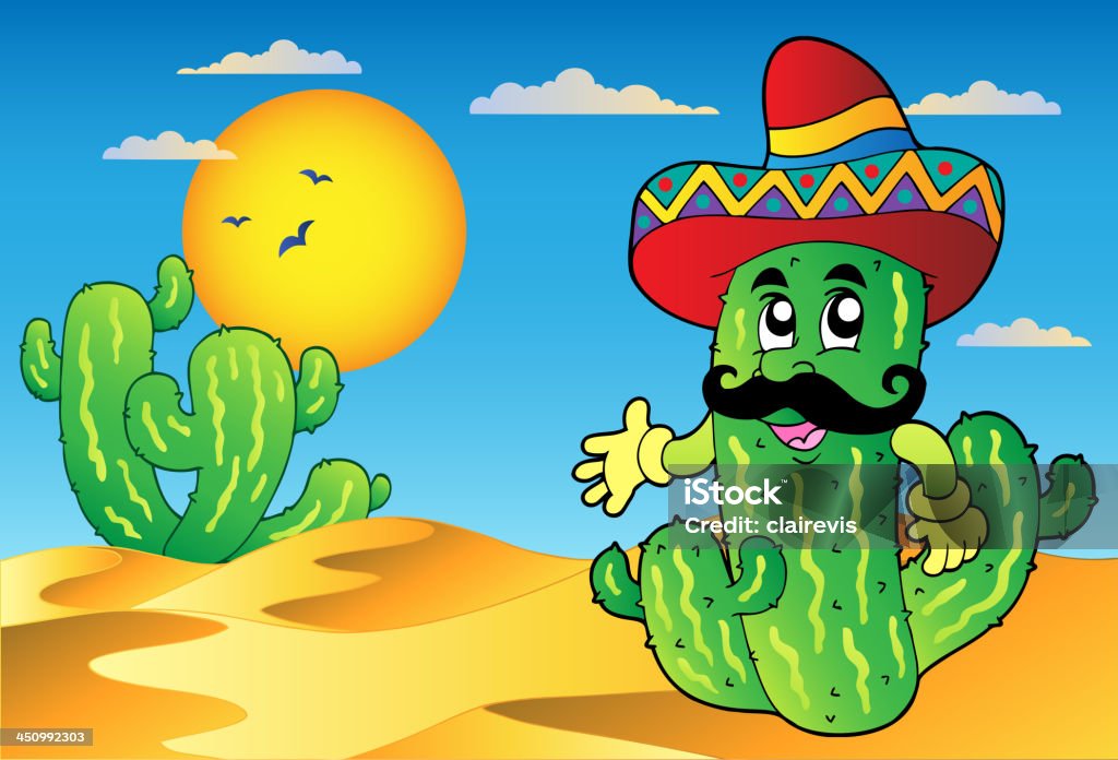 Escena del desierto con cactus mexicana - arte vectorial de Abstracto libre de derechos