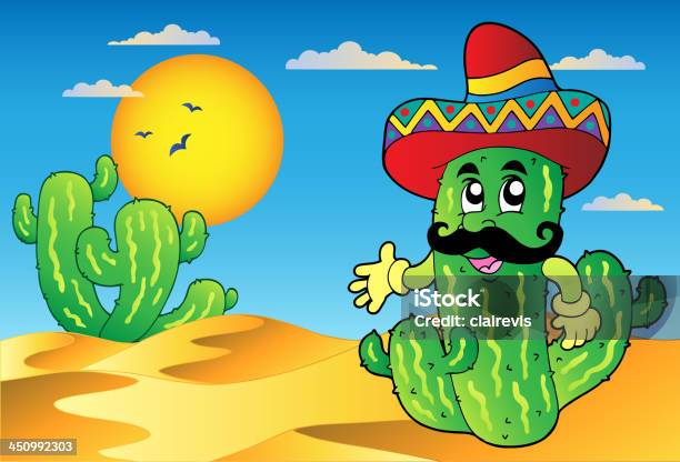 Ilustración de Escena Del Desierto Con Cactus Mexicana y más Vectores Libres de Derechos de Abstracto - Abstracto, Aire libre, Alegre