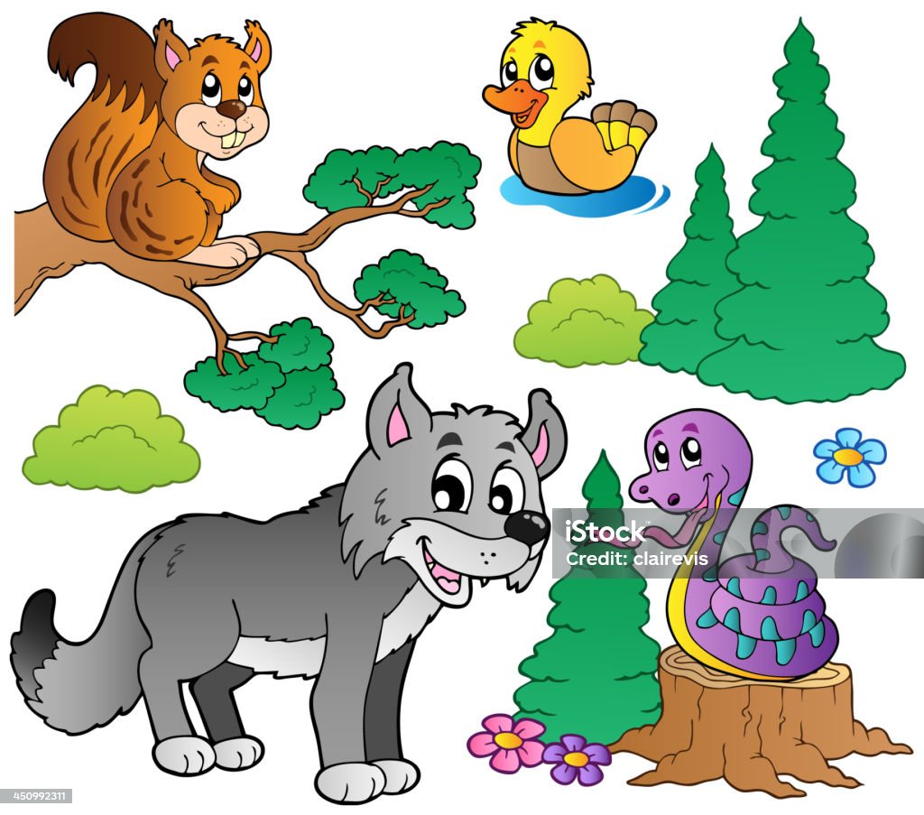 Floresta de animais dos desenhos animados conjunto 2 - Vetor de Animal royalty-free