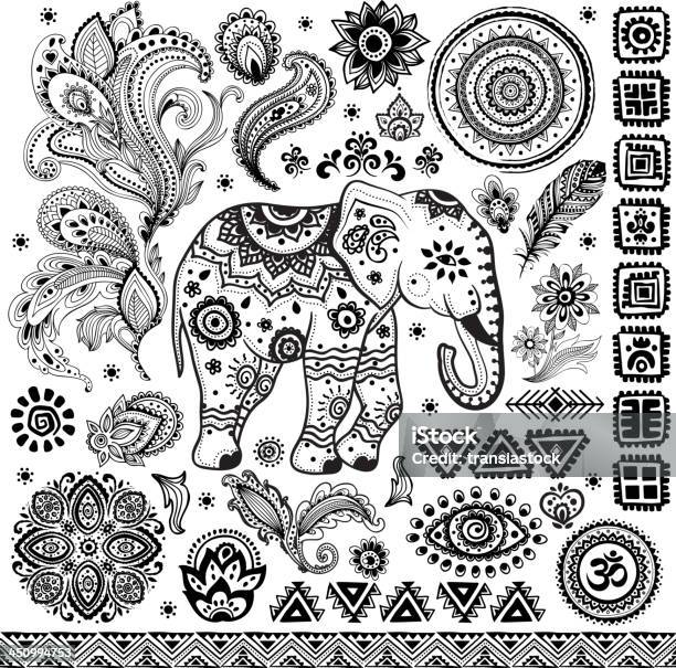 Ilustración de Étnico Tribal Vintage Patrón De y más Vectores Libres de Derechos de Patrones visuales - Patrones visuales, Diseño Cachemir, Elefante