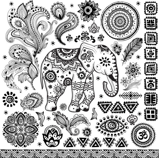 Tribal vintage ethnic pattern set Tribal vintage ethnic pattern set illustration for your business elephant drawings stock illustrations