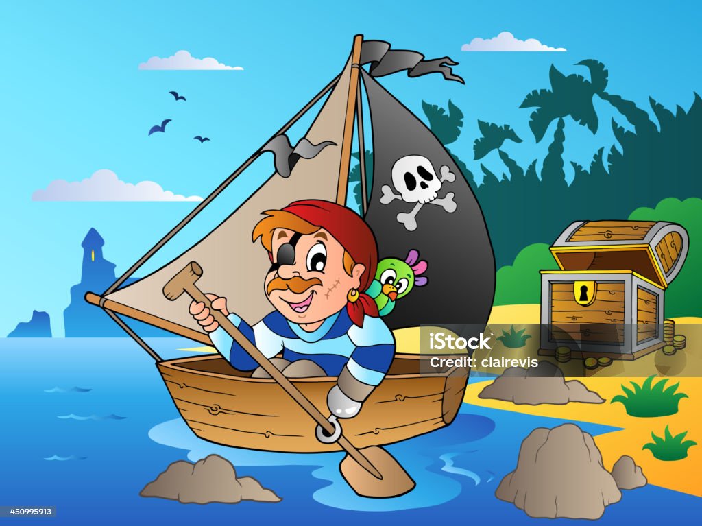 Coast avec jeune pirate dessin animé 1 - clipart vectoriel de Adulte libre de droits