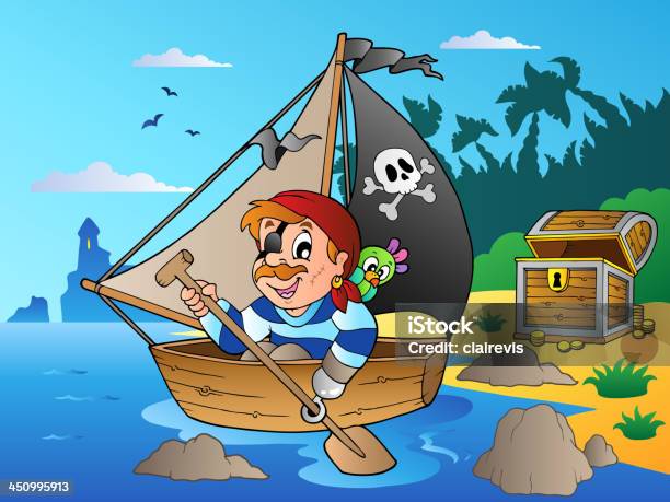 Coast Avec Jeune Pirate Dessin Animé 1 Vecteurs libres de droits et plus d'images vectorielles de Adulte - Adulte, Art, Art et Artisanat