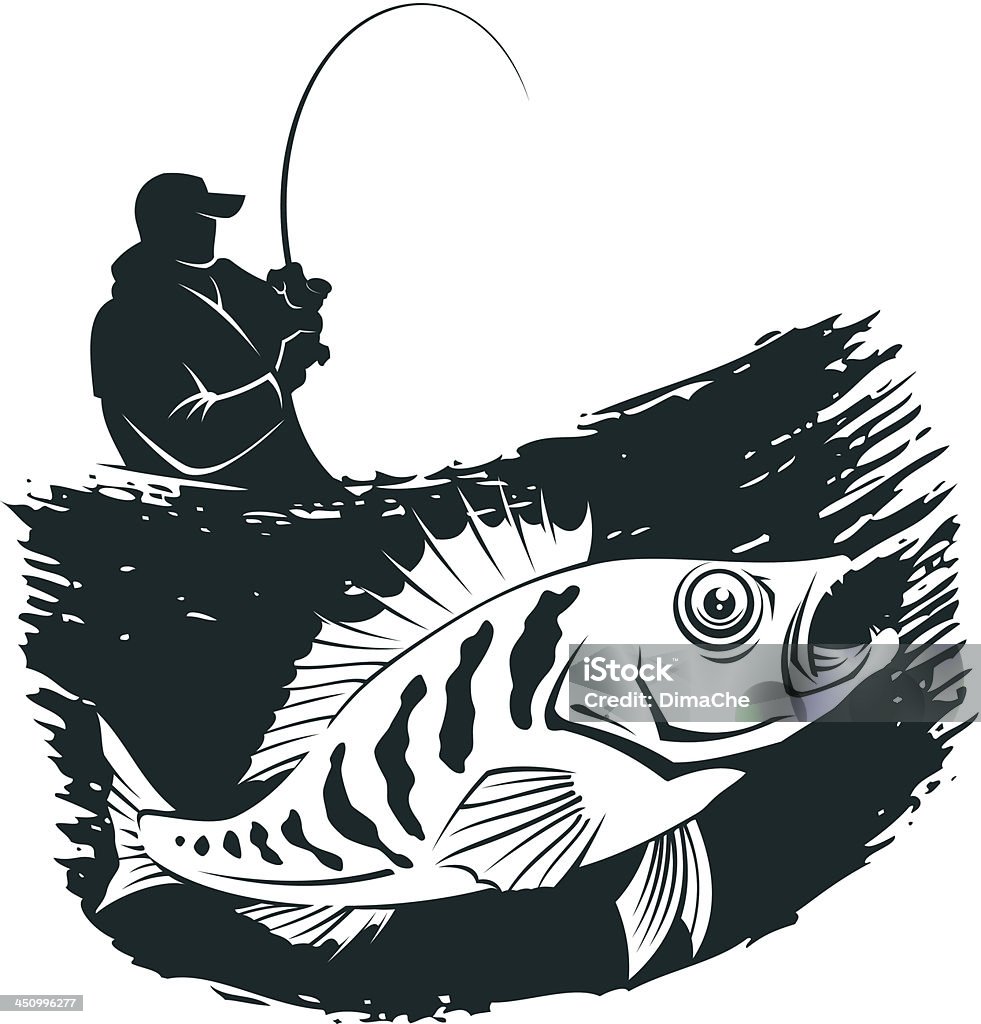 ジョンフィッシングエンブレム - 毛針釣りをするのロイヤリティフリーベクトルアート